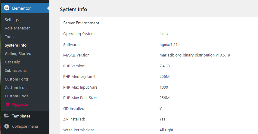 elementor php settings