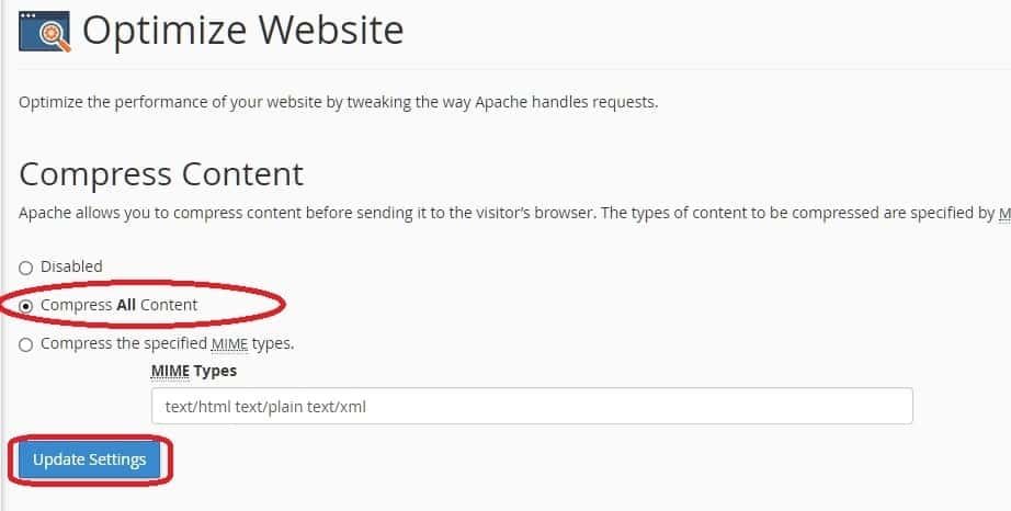 cPanel gzip setting 2