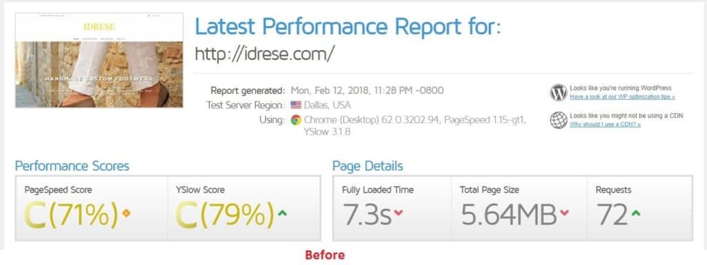 old gtmetrix pagespeed score